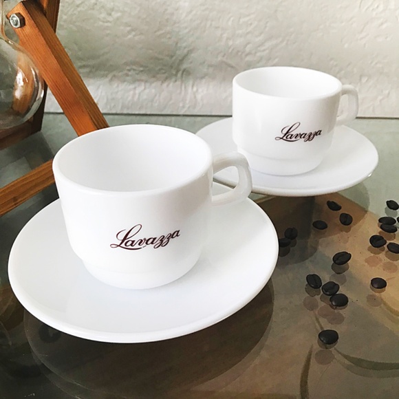 Vintage Lavazza Espresso Milk Glass Cups Saucers by Arcopal France, Set of Two ☕ - Picture 4 of 7